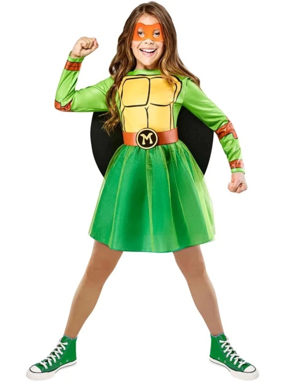 Nickelodeon Green and Orange Turtle Superhero Costume Dress Size 6 Girls